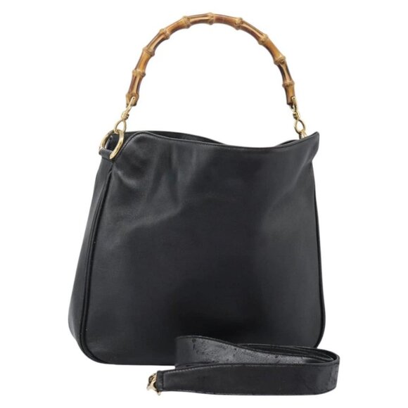 Gucci Handbags - GUCCI Bamboo Shoulder Bag Leather 2way Black Gold